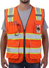 Reflective Safety Vest, Orange Mesh, High Visibility with Pockets and Zipper, Padded Neck, ANSI Class 2, Orange with