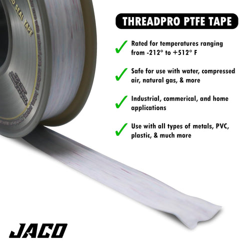 JACO ThreadPro PTFE Thread Seal Tape, 1/2" x 100 ft. (Mega Roll) | Professional-Grade Sealant (Cool Gray)