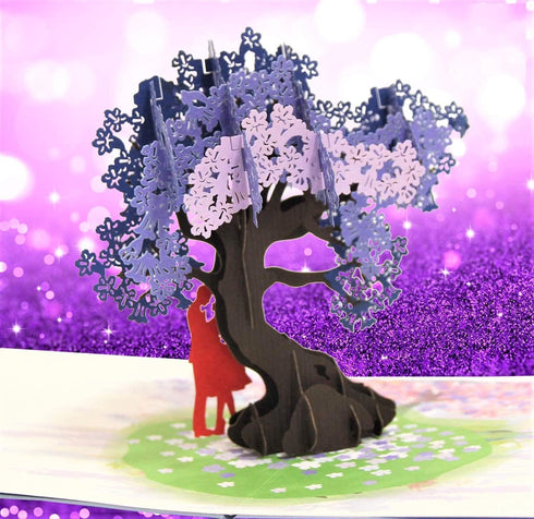 CUTE POPUP Anniversary 3D Pop Up Card, Couple Under Jacaranda Design (6x8 inch)