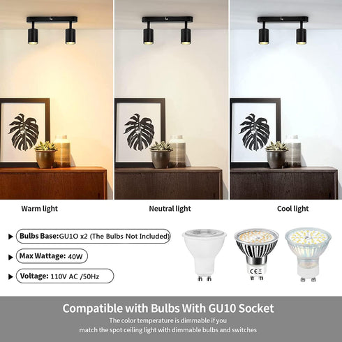 SGGSHENNAN 2 Gu10 (Black-2 Adjustable Spotlight Ceiling Light Fixture Light Track Lighting Indoor Directional Light