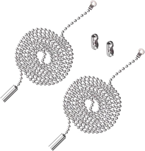 2pcs Silver Ceiling Fan Pull Chain, Rustproof Beaded Extension Chains for Light Bulb, 3.3 Feet Metal Accessories
