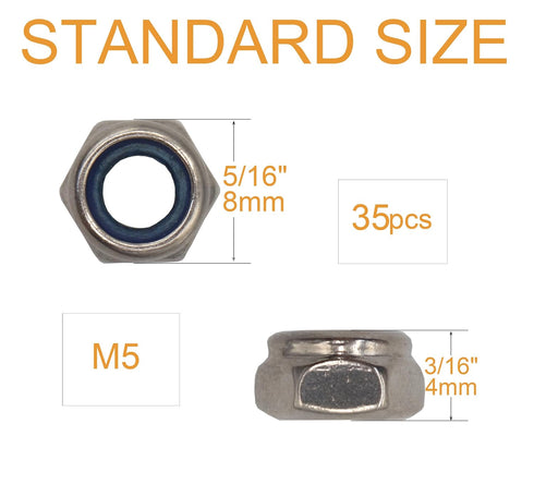 binifiMux 35Pcs M5 0.8mm 5mm 3D x Stainless Steel Self-Lock Nylon Inserted Locking Nuts for Wheels, Printer, Bike