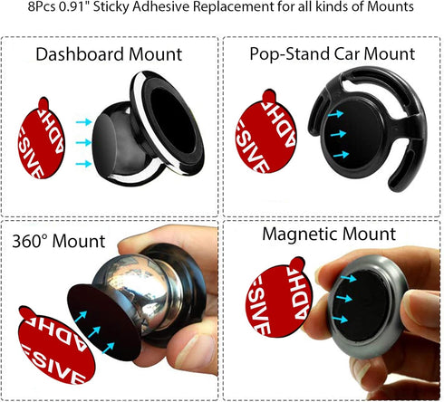 8 Pack 4 Pack Sticky Adhesive Compatible with Socket Mount Base, PKYAA Double-Sided Replacement Tape for Car Magnetic