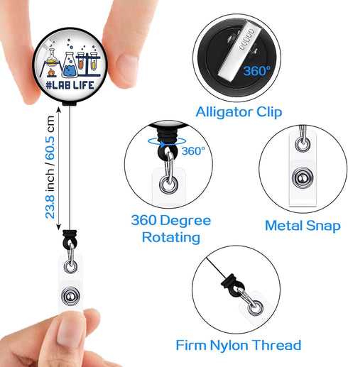Lab Technician Retractable Badge Reel with Alligator Clip, Cute Lab Tech Beaker Badge Holder for Medical Laboratory