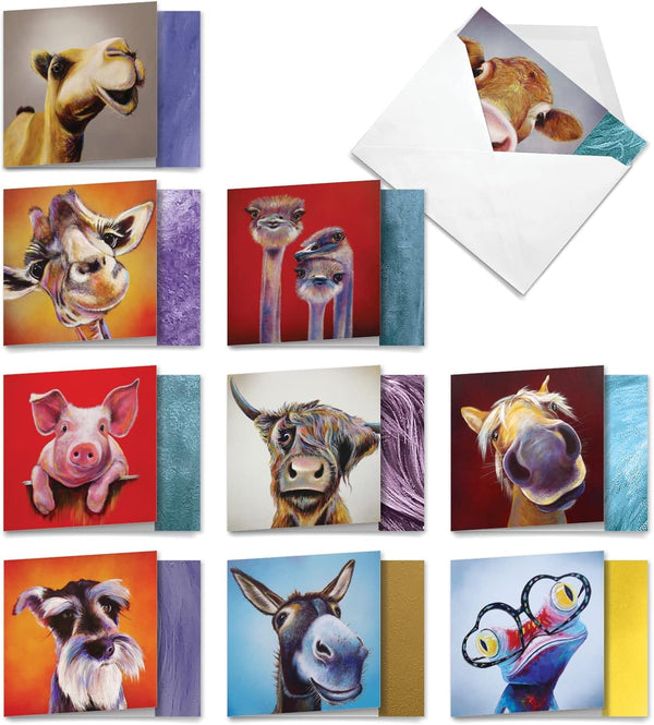 The Best Card Company - 10 Adorable Blank Note Cards (4 x 5.12 Inch) - Assorted Wildlife and Animal Cards Kids Set