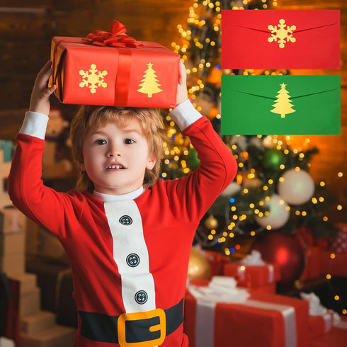 Christmas Envelopes with Green and Red Design, 200 Pcs Self Adhesive Greeting Card Pockets for Holiday Letters