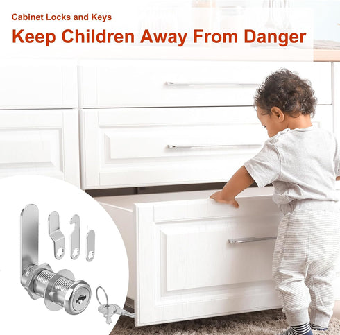 3 Pcs Cabinet Locks with Keys, 1-1/2'' Cam Lock Keyed Alike for Mailbox and Secure Drawer RV Storage
