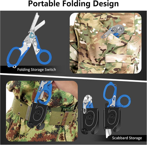 6 1 In Multifunctional Trauma Shears, Emergency Response Shears, Stainless Steel Foldable Shears With Holster, Medical