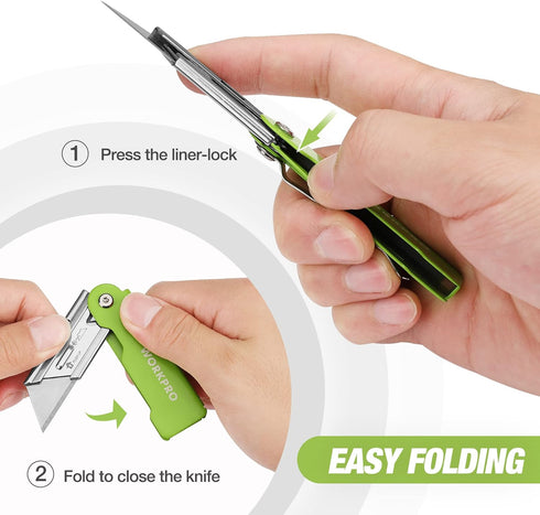 3-Pack Set, 10 SK5 WORKPRO Folding Utility Knife Quick Change Blade Box Cutter, Razor Knife with Belt Clip, Extra