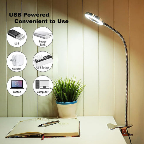 USB Desk Light with Clip, LED Eye-Caring Reading Lights with 3 Color Modes, 10 Brightness Dimmable and Long Flexible Gooseneck Portable Lamp for Dorm Study Office Bedroom by Sokelinn-six