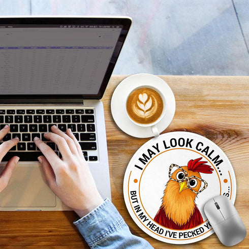 lebrocoli 8.6 8.6 inch Funny Chicken Mouse Pad, Small Round Rooster Mouse Pads for Desk, Mini Travel Mousepad for Work