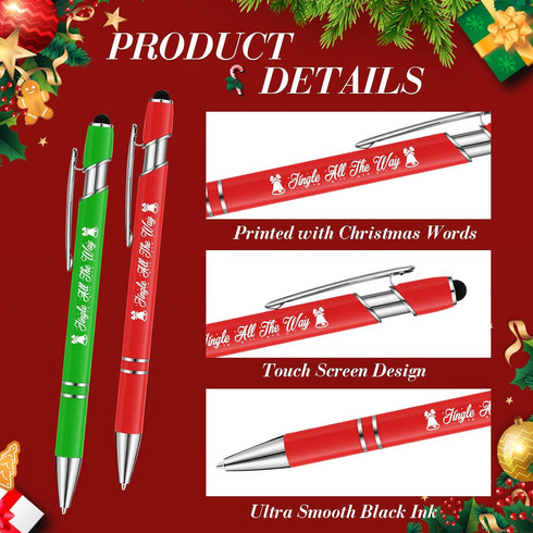Qilery 48 Pcs Christmas Pens Bulk, Black Ink Stylus Tip, Xmas Holiday Ballpoint Novelty Funny Pens for Coworkers Gifts