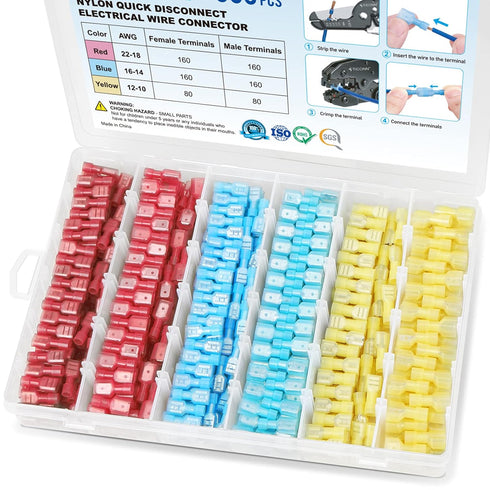 TICONN 800 Pcs Nylon Spade Quick Disconnect Connectors Kit, Electrical Insulated Terminals, Male and Female Spade