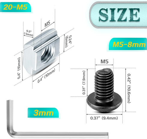 30 Set Black 2020 Series Aluminum Extrusion Profile Connector, Includes 1 Wrench, 30 Corner Brackets, 60 T-Slot Nuts &