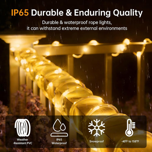 BANBANJO 66ft 200 8 Solar Rope Lights for outside, LED Solar string Lights with Modes, Waterproof Solar Outdoor Light