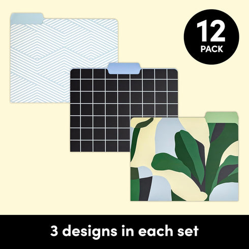 PAPERAGE 12 Pack Decorative File Folders, Heavyweight Paper, 3 Unique Designs, Letter Size (9.5 x 11.75") with 1/3 Cut