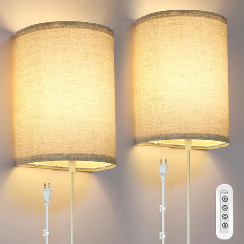 FINCMY Wall Sconce Light Plug in, Dimmable Sconces Wall Decor Set of 2,