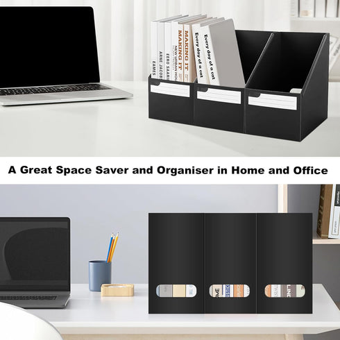 Marte Vanci Magazine File Holder 3 Pack, Plastic Folder Holder with Labels for Desk Organizer, Office Paper Storage