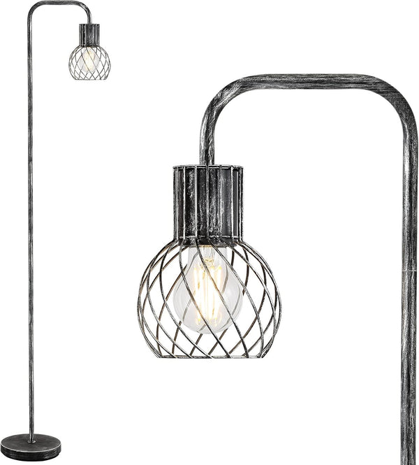 Industrial Floor Lamp, Antique Silver Standing Lamp Modern with 6W LED Bulb,