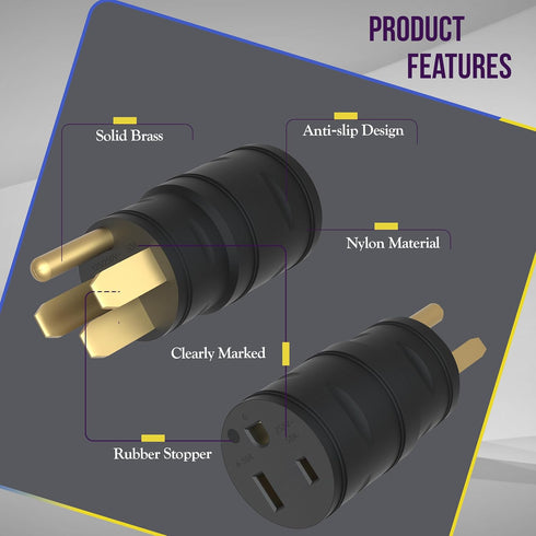 ENERLITES 66352 4 Male Plug to 50 Amp 3 Prong Female Power Adapter NEMA 14-50P to 6-50R EV Charger Adapter Cord.