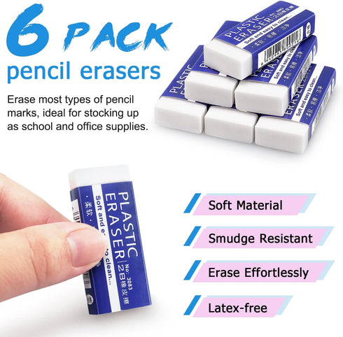 Tamaki 12 Pack Large White Pencil Erasers for School Office, Art Drawing