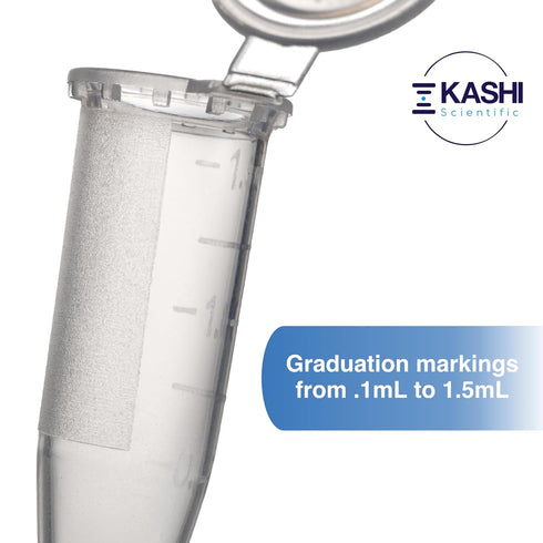1.5mL Microcentrifuge Tube with Safe Lock Snap Cap, 500/Pack, Clear Graduation, Polypropylene, Plastic Lab Tubes