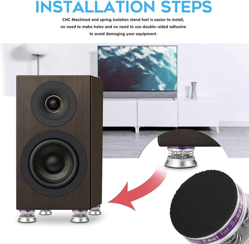 Speaker Isolation Base Pads, Spring Speaker Floor Protector, Sound Dampening Anti Vibration Non-Slip Speaker Stand Feet
