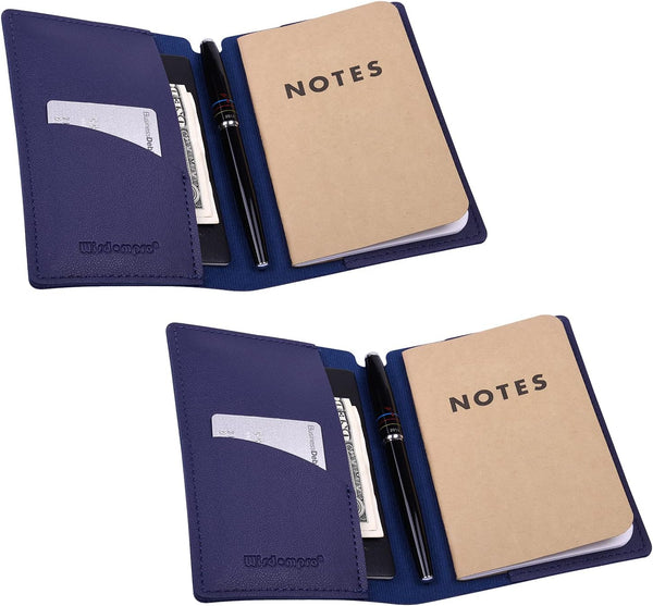 Wisdompro Journal Cover - 2 Pack Blue PU Leather Notebook Cover for Field Notes or 3.5" x 5.5" Pocket Notebooks