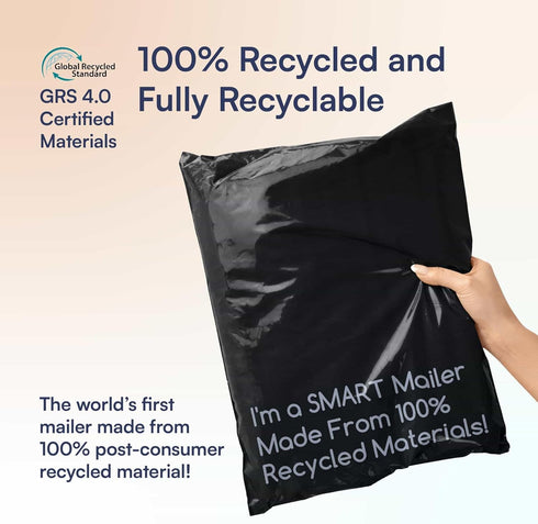 SMART 12x15.5 Recycled Poly Mailers, 100 Pack of Black Eco-Friendly Mailing Bags, Recyclable & Sustainable Supplies