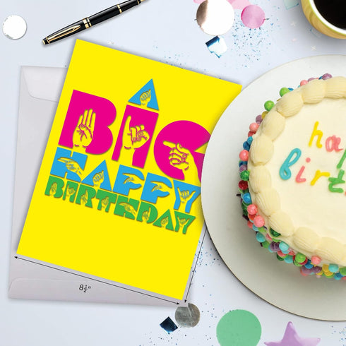 The Best Card Company 1 Jumbo Birthday Hands Sign Language Card w/Envelope, 8.5 x 11 Inc, Signing Card for Birthdays.