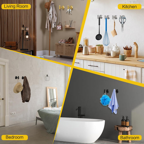 4 Pack Towel Hooks, Wall Mounted Bathroom Coat Hook, SUS304 Stainless Steel Hooks for Bedroom Kitchen Office