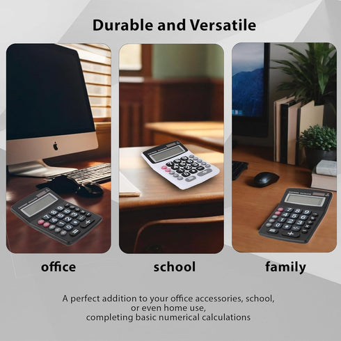 Lily' Home Jumbo 12 Digit Desktop Calculator, Solar Power, Large LCD Display, Easy-to-Read Tilted Design