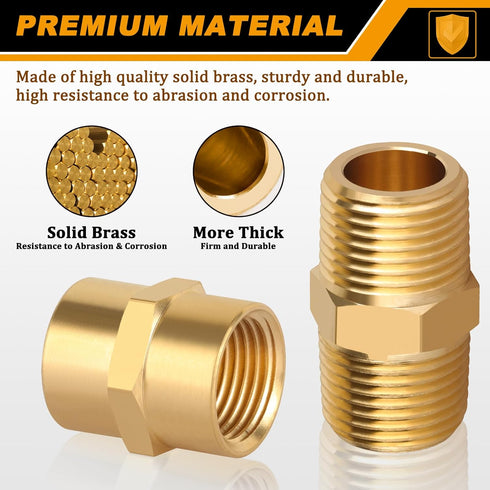 KOOTANS 12pcs Brass Pipe Fitting - NPT Hex Nipple and Coupling Set, 3/8" x 3/8" NPT Male and Female Pipe Fittings