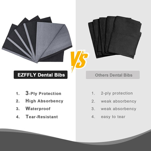 EZLYFF 700 Pack 3-Ply 13"x18"(Black) Black Dental Bibs Disposable Bulk, Waterproof Dental Bibs Disposable, Dental Bibs