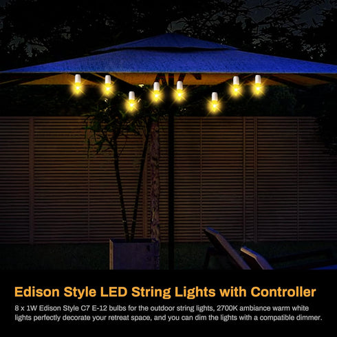 LED Canopy and Umbrellas Lights, 23 Ft Outdoor String Lights with 8LED C7 E-12 Bulbs, Waterproof