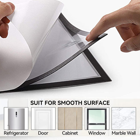 JIUYE 8.5x11 Paper(12Pcs,Silver) Magnetic Sign Holder,Self-Adhesive Magnetic Frames,Wall Mount Picture Display Frame