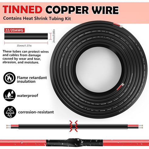 22 Gauge Wire 2 Conductor Electrical Wire, 22 AWG Stranded PVC Cord for Automotive Marine LED Strips Lighting (50FT)
