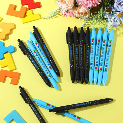 Jetec 100 Pcs Autism Awareness Pens Bulk, Inspirational Retractable Ballpoint Pens for Mental Health Classroom Office