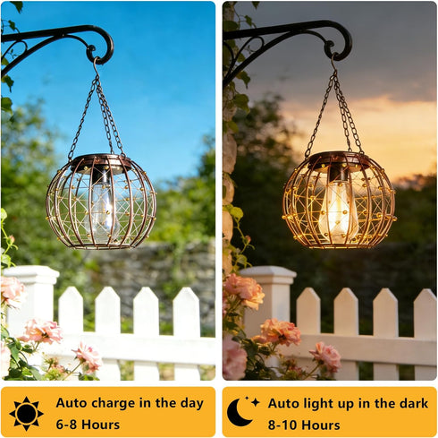 TWINKVILLA Bulb, Pergola-2Pack Hanging Solar Lanterns, Solar Lights Outdoor Waterpoof, Solar Chandelier with Warm White