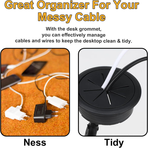 2Pcs 2 Inch Desk Wire Cord Cable Grommets Hole Cover, Black Flexible Wire Cover for Desktop Equipment