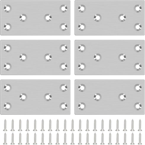 6PCS Mending Plates, 3.11'' x 1.57'' Flat Metal Bracket with Holes, Stainless Steel Connector