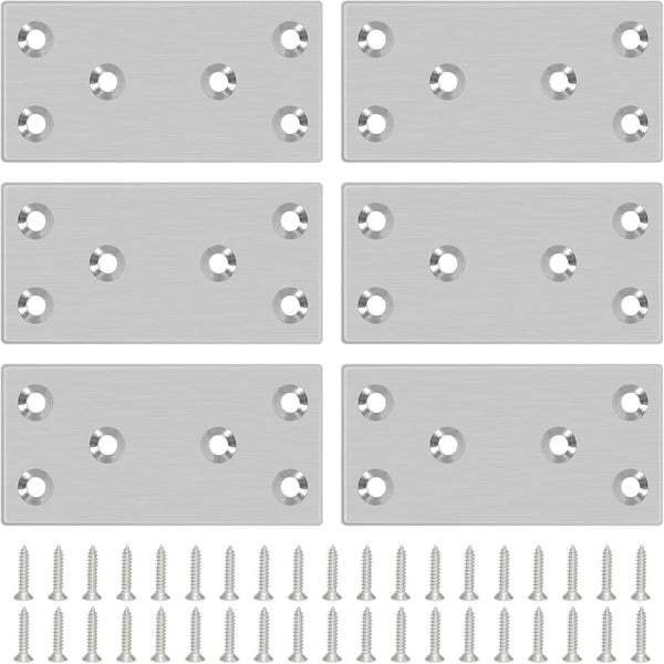 6PCS Mending Plates, 3.11'' x 1.57'' Flat Metal Bracket with Holes, Stainless Steel Connector