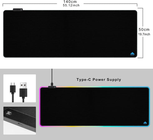 55" 20" 9-Light Cacoy x RGB Gaming Mouse Pad XXL, Large LED Lighting Desk Mat, Mode Keyboard Pad with Non-Slip Rubber