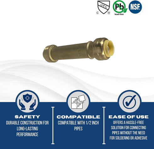 2 Pcs XFITTING Push Fit 1/2 Inch x 1/2 Inch Push Fit Slip Coupling, Push Fit Repair Coupling