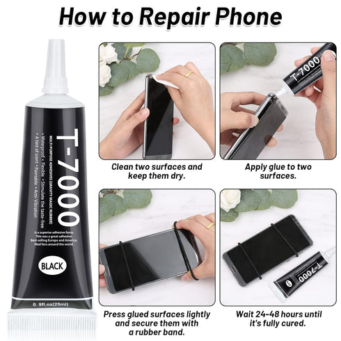 T7000 Black Glue for Phone Repair, 2 X 25 ML, T-7000 Adhesive Glue with Precision Tips
