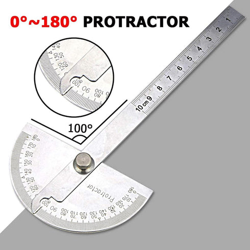 Nortools 0-180 Round Head Protractor, Stainless Steel Angle Finder Ruler