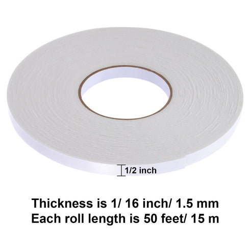 Tatuo 2 Rolls Double Sided Foam Tape, 1/2 inches by 50 Feet, White PE Foam Tape for DIY Craft Picture Poster Hanging