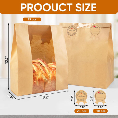 50 Bags.(13.7x8.2x3.7 in),Packaging Bakers.Package 60 Pcs Bread Bags for Homemade Bread With Window Sourdough Paper