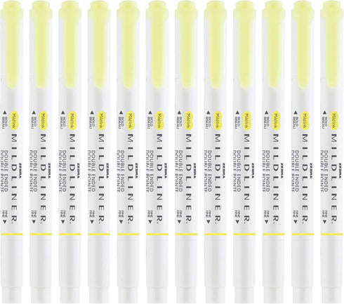 Zebra Pen Mildliner Double-Ended Highlighter Marker Set - 12-Pack with Broad and Fine Point Tips, No Bleed Mild Yellow
