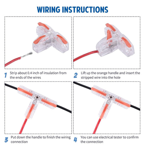 Brightfour T Tap Connectors for AWG 28-12, 40 Pack Lever Wire Connectors, Push-in 3 Way T Connectors with 10 Mount Bases
